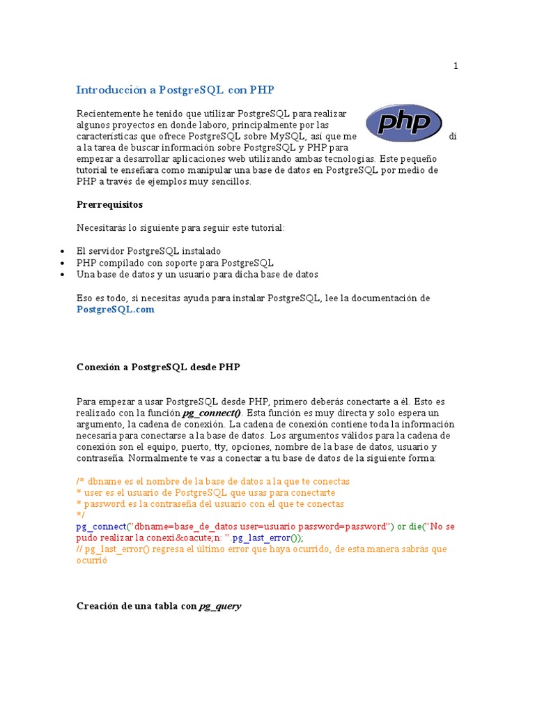 Introduccion PostgreSQL Con PHP | PDF | Postgre Sql | Php