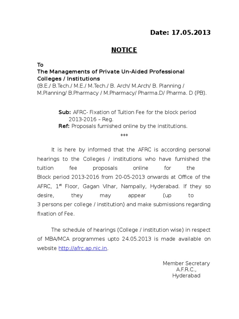 Date: 17.05.2013 Notice: To The Managements of Private Un-Aided ...