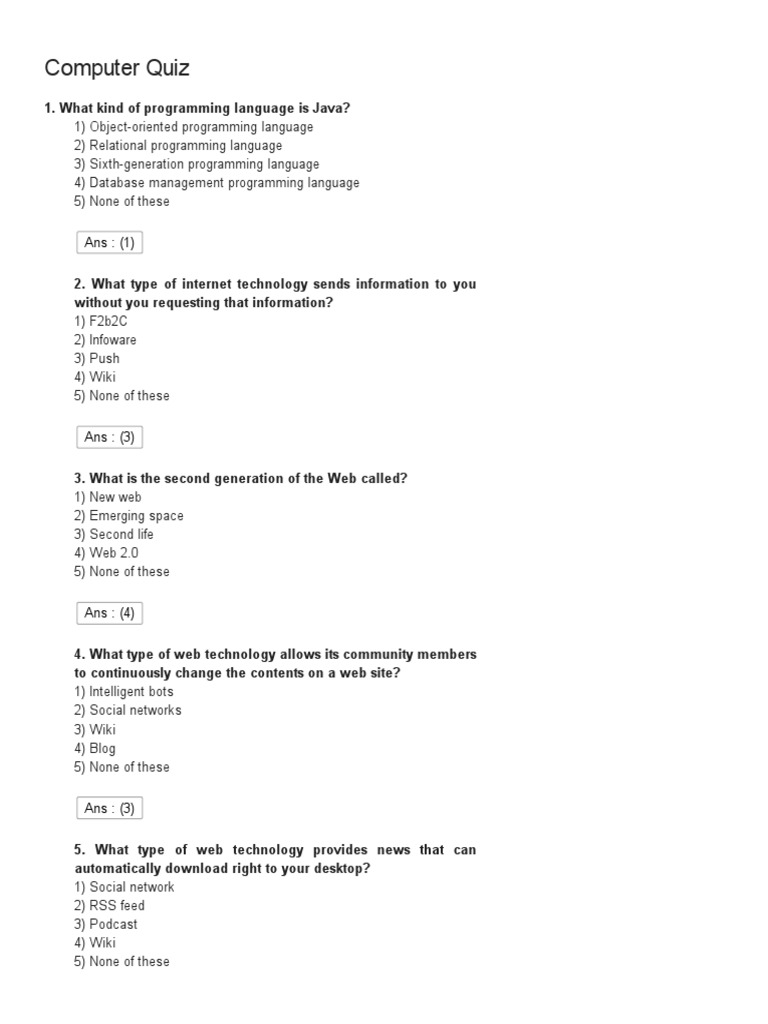 Computer Quiz | PDF | Social Networking Service | World Wide Web
