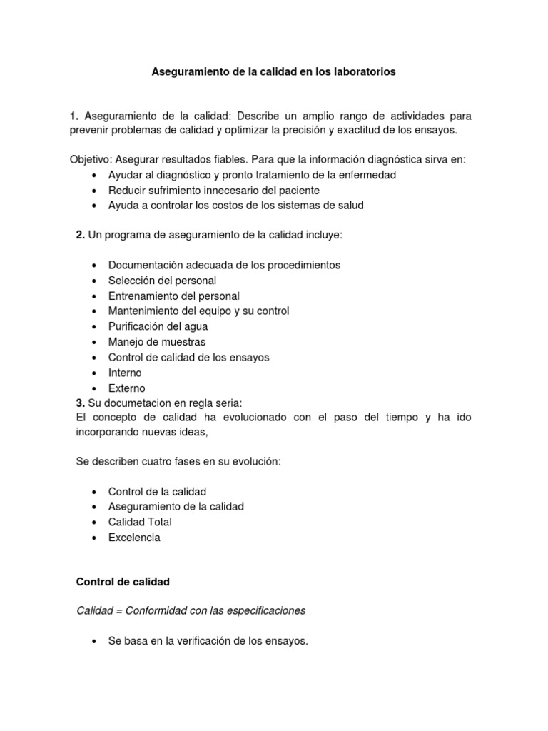 Aseguramiento de Calidad en Laboratorios | PDF | Calidad (comercial ...