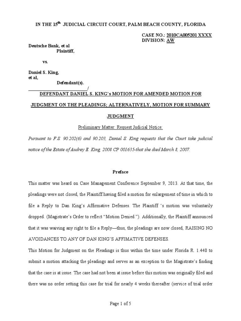 Motion for Judgment on the Pleadings Alternatively Summary j Lawsuit