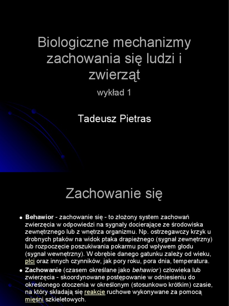 Biologiczne Mechanizmy Zachowania Się Ludzi I Zwierząt Pdf