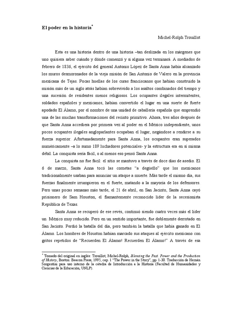 Trouillot, Michel Rolph. El Poder en La Historia PDF Esclavitud