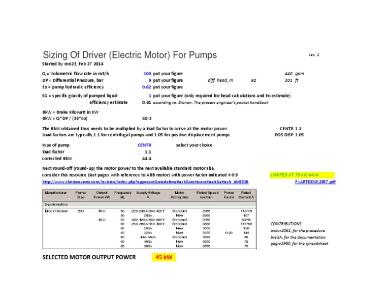 Pump Motor Sizing Guide | PDF