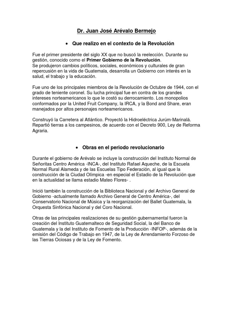 Logros del Dr. Juan José Arévalo | PDF | Guatemala | Gobierno