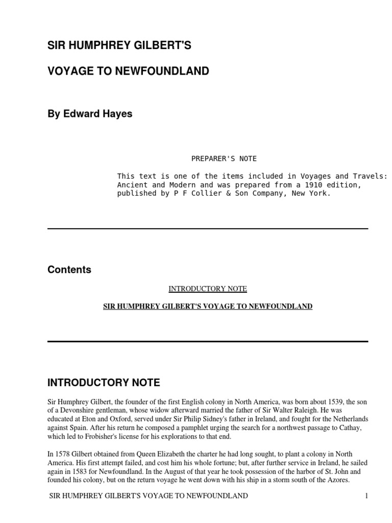 Sir Humphrey Gilbert's Voyage To Newfoundland by Hayes, Edward, Fl