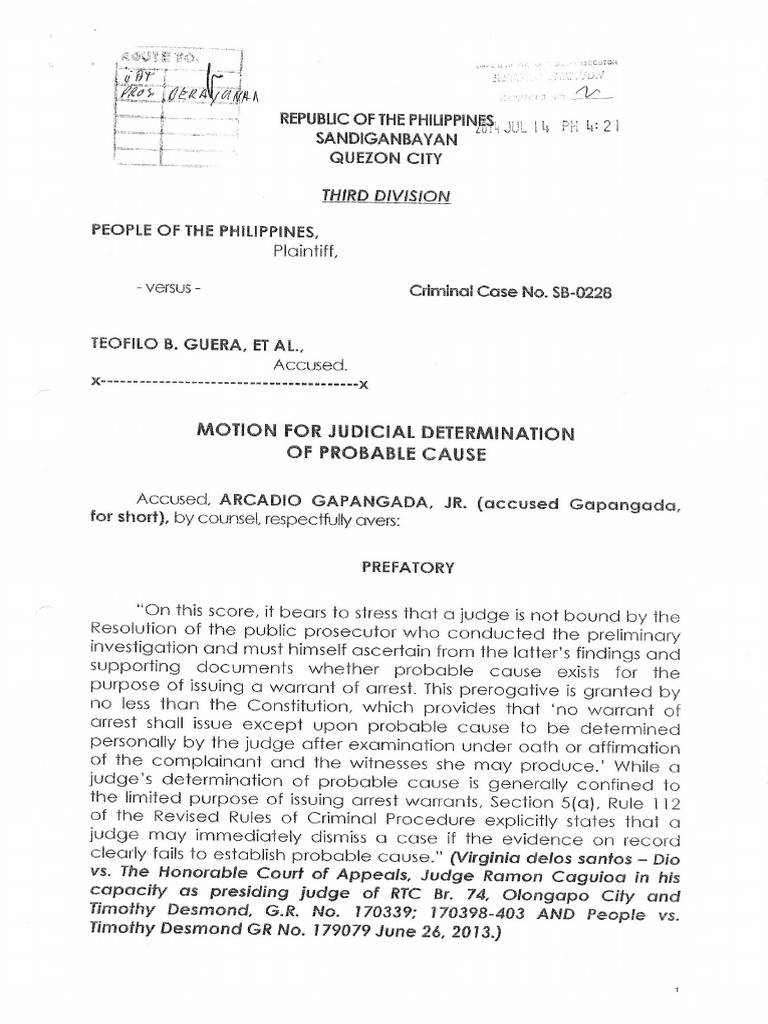 Motion For Judicial Determination of Probable Cause PDF