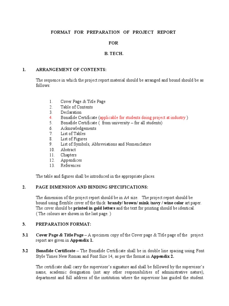 Updated format project report format for students doing project at 