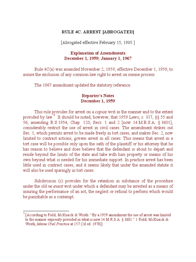 (Abrogated Effective February 15, 1985.) : Rule 4C. Arrest (Abrogated ...
