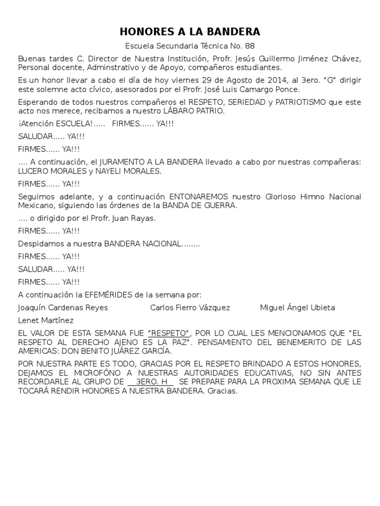 Honores a la Bandera en Secundaria 88 | PDF