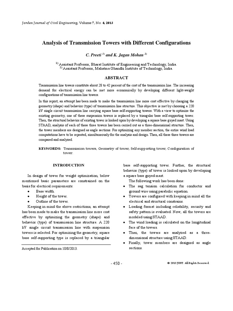 Analysis of Transmission Tower With Different Configuration | PDF ...