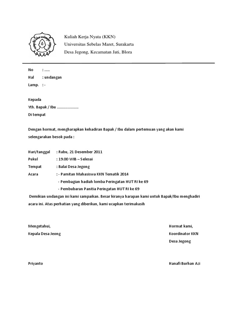 Contoh Surat Undangan Pembubaran Panitia Hut Ri Download