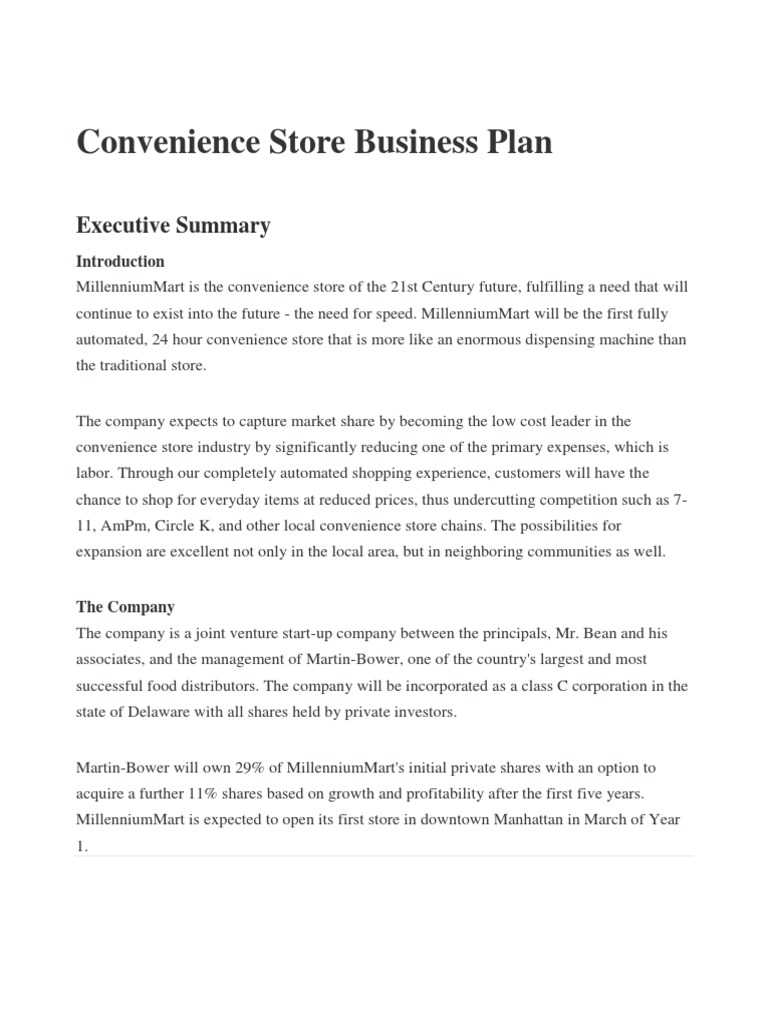 convenience store business plan examples