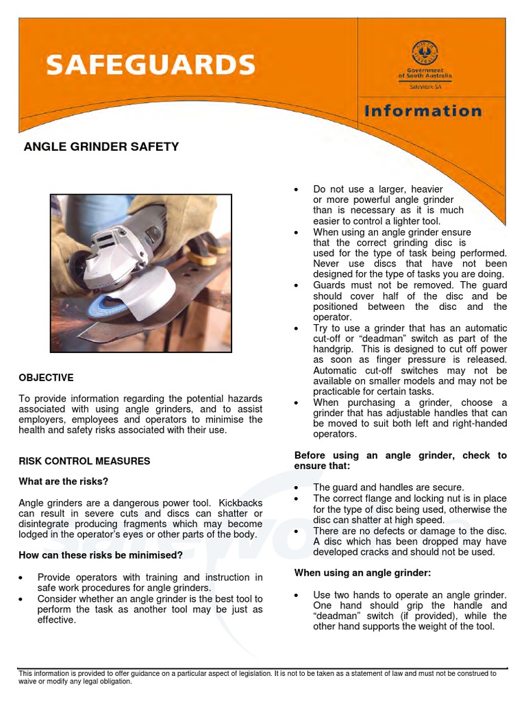 Angle Grinder Safety PDF Personal Protective Equipment Grinding