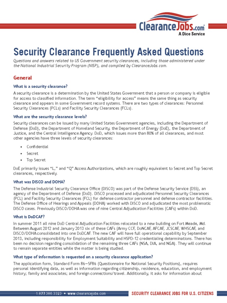 Security Clearance Faq Security Clearance Classified Information In