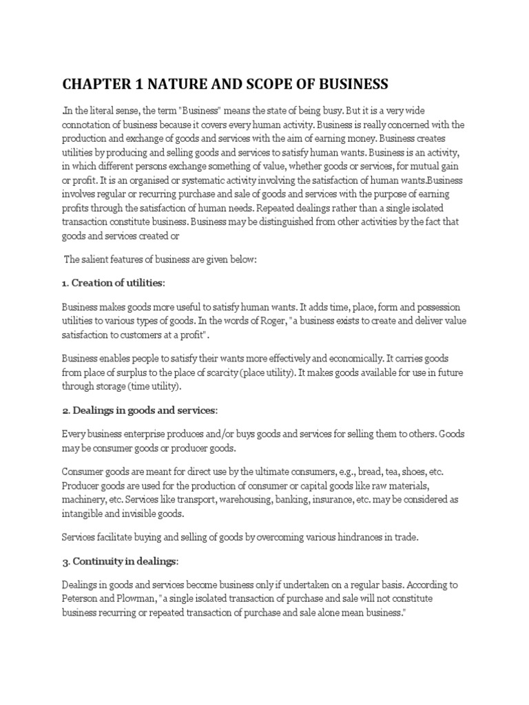 Chapter 1 Nature and Scope of Business | PDF | Goods | Employment