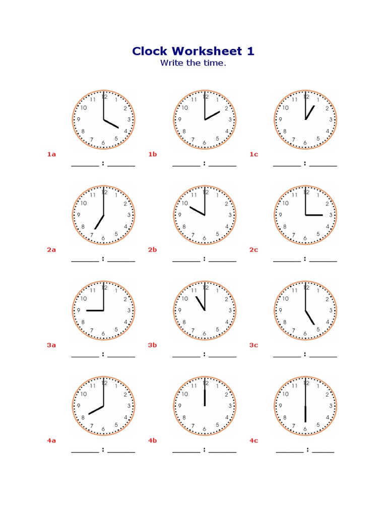 Clock Time Writing Worksheet | PDF