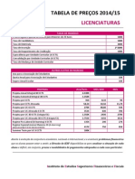 Tabela de Preços Licenciaturas IESF