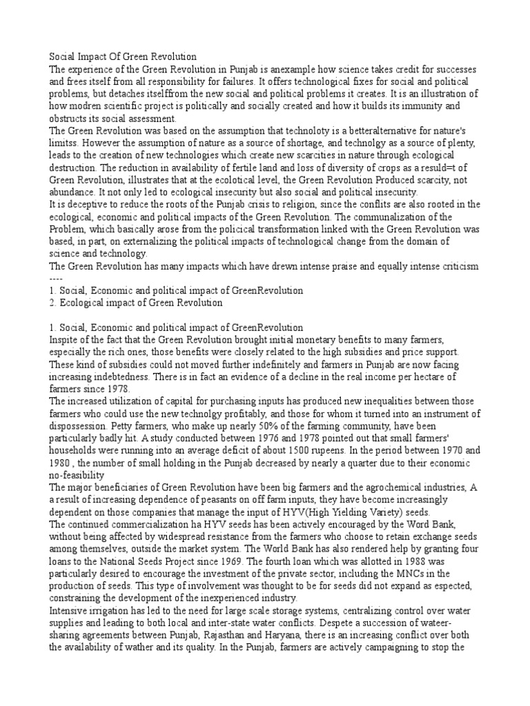 Social Impact Of Green Revolution Pdf Green Revolution Biodiversity
