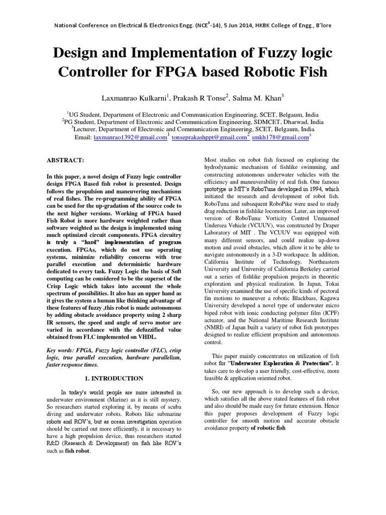 Design & Implementation of Fuzzy Controller For Fpga Based Robotic Fish ...