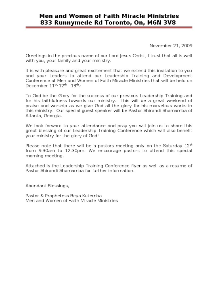 Letter Of Invitation On Leadership Training2 Religious Faiths