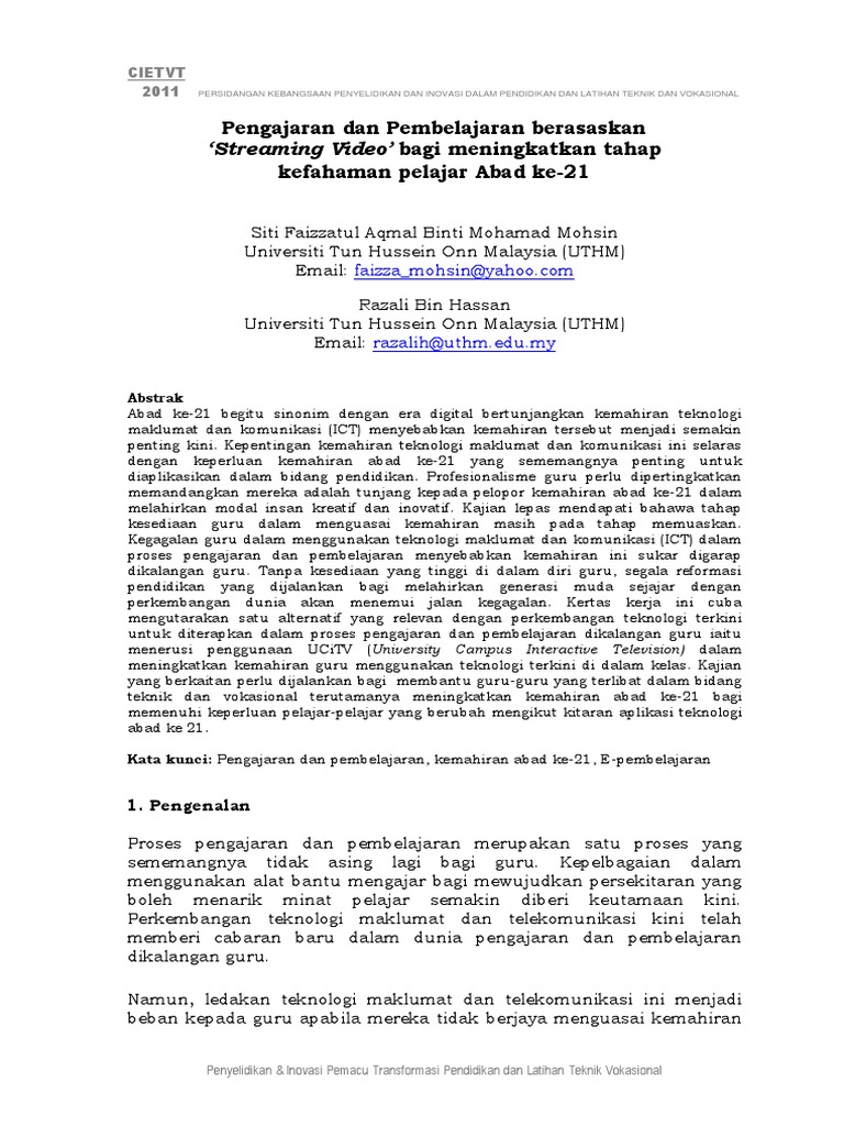 Pengajaran Dan Pembelajaran Berasaskan Streaming Video Pdf