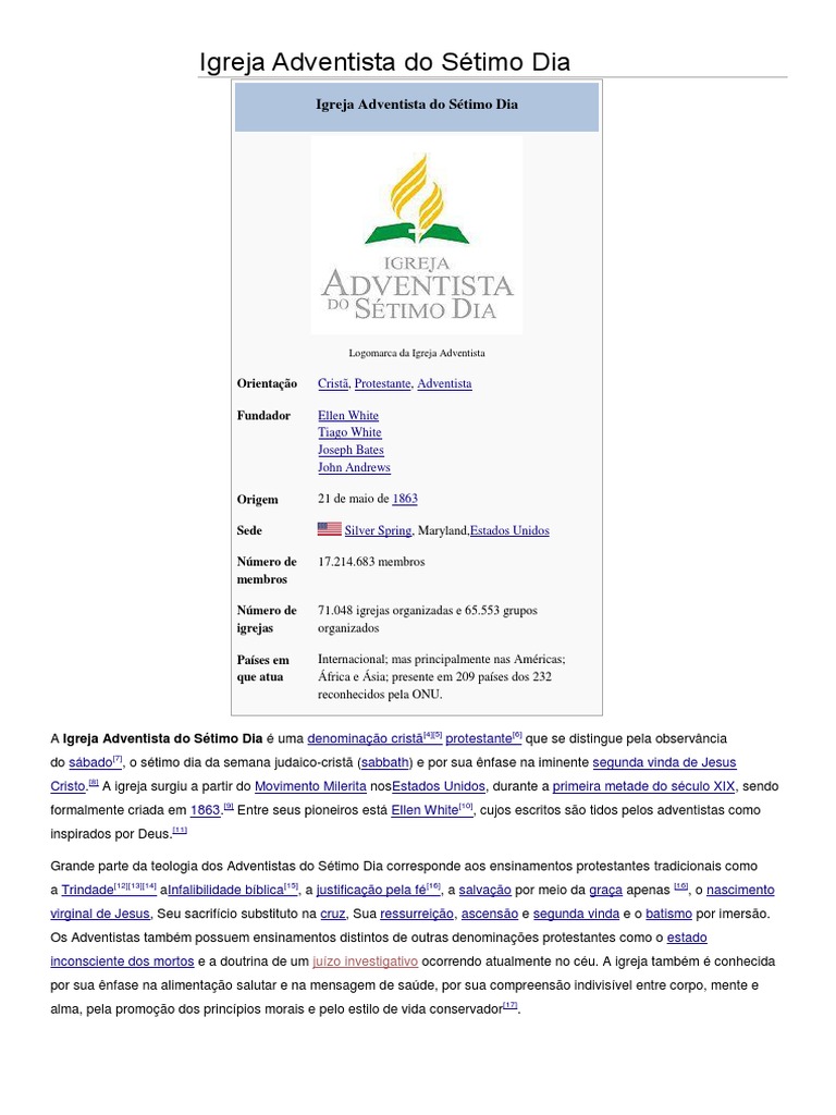 Perfil da Igreja Adventista do Sétimo Dia: História, Doutrinas ...