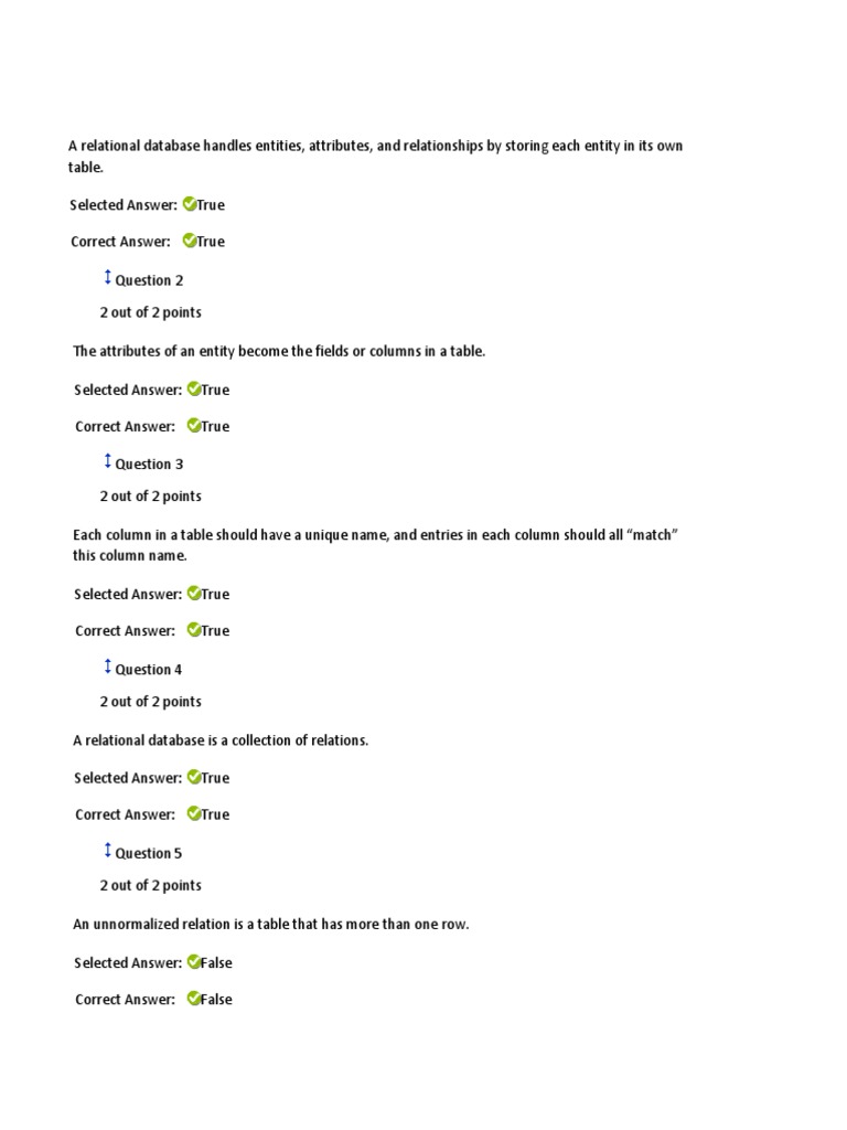 Relational Database Quiz Insights | PDF | Table (Database) | Software ...