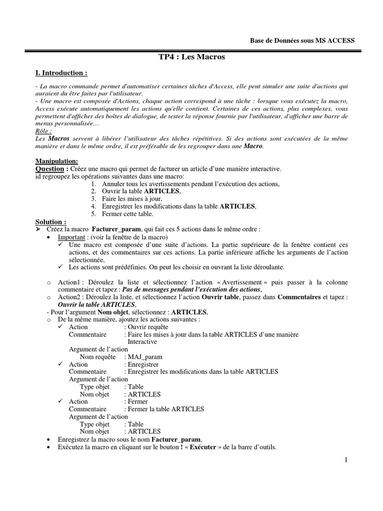 Création de Macros dans Access | PDF | Macro-définition | Bouton ...
