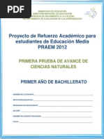 Primera Prueba de Avance - Ciencias Naturales - Primer Año de Bachillerato -Praem 2012