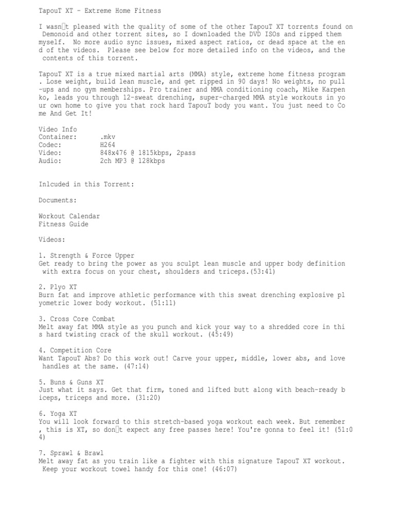 Tapout Xt Torrent Info Mixed Martial Arts Sports