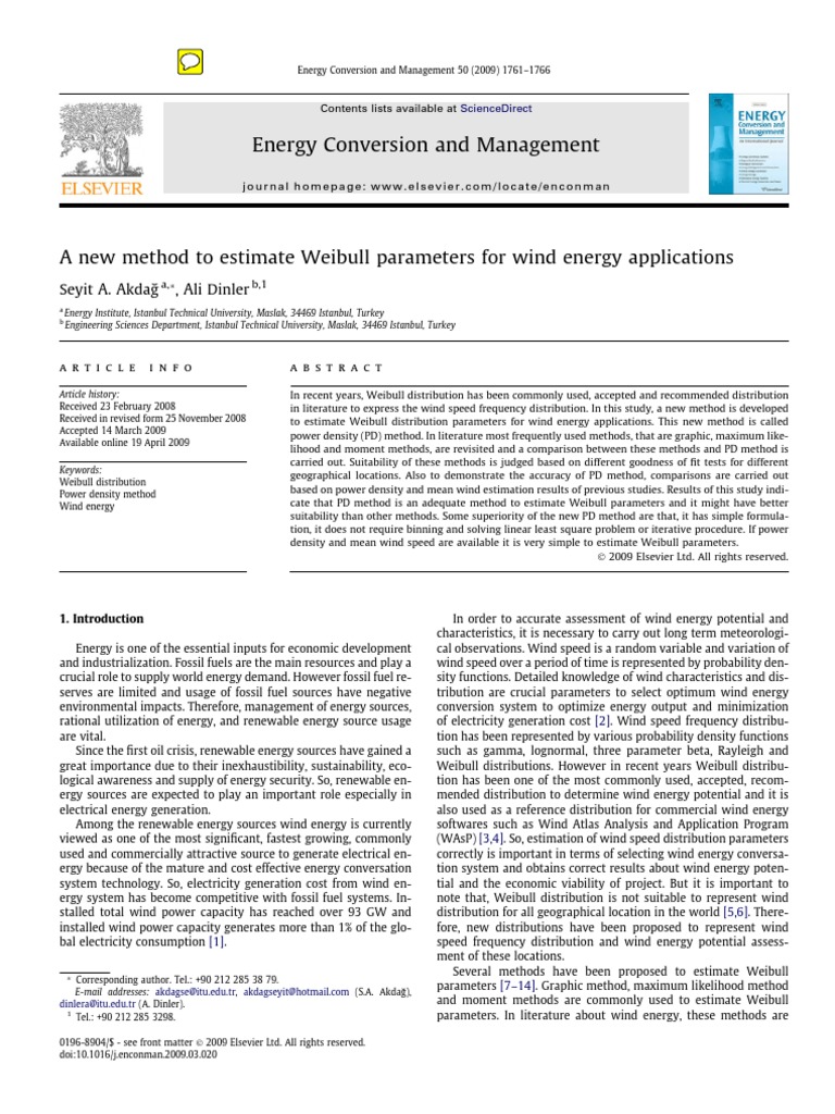 A New Method To Estimate Weibull Parameters For Wind Energy ...