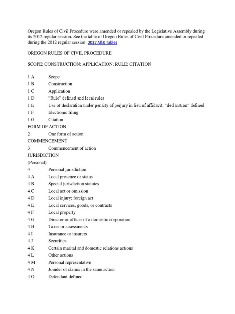 Oregon rules of civil procedure pdf deposition law class action