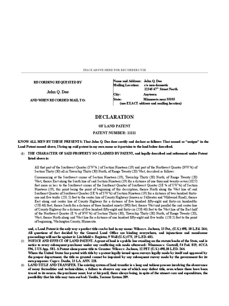 Land Land Patent Declaration [19291]