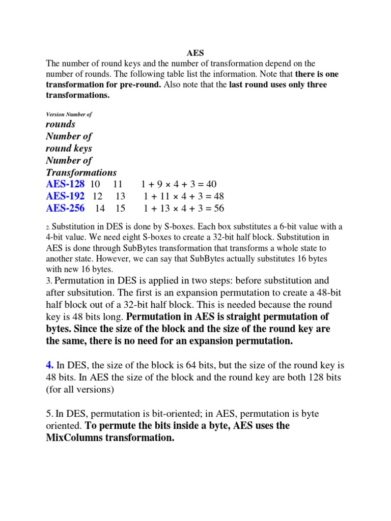 Rounds Number of Round Keys Number of Transformations: AES-128 AES-192 ...