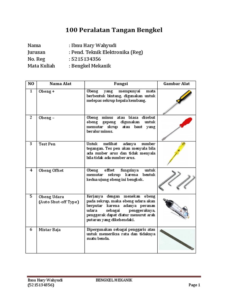 100 Peralatan Tangan Bengkel Pdf