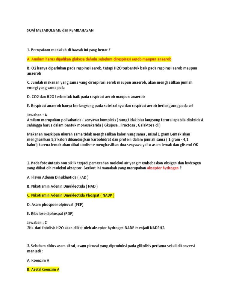 Soal Metabolisme Dan Pembahasan Pdf