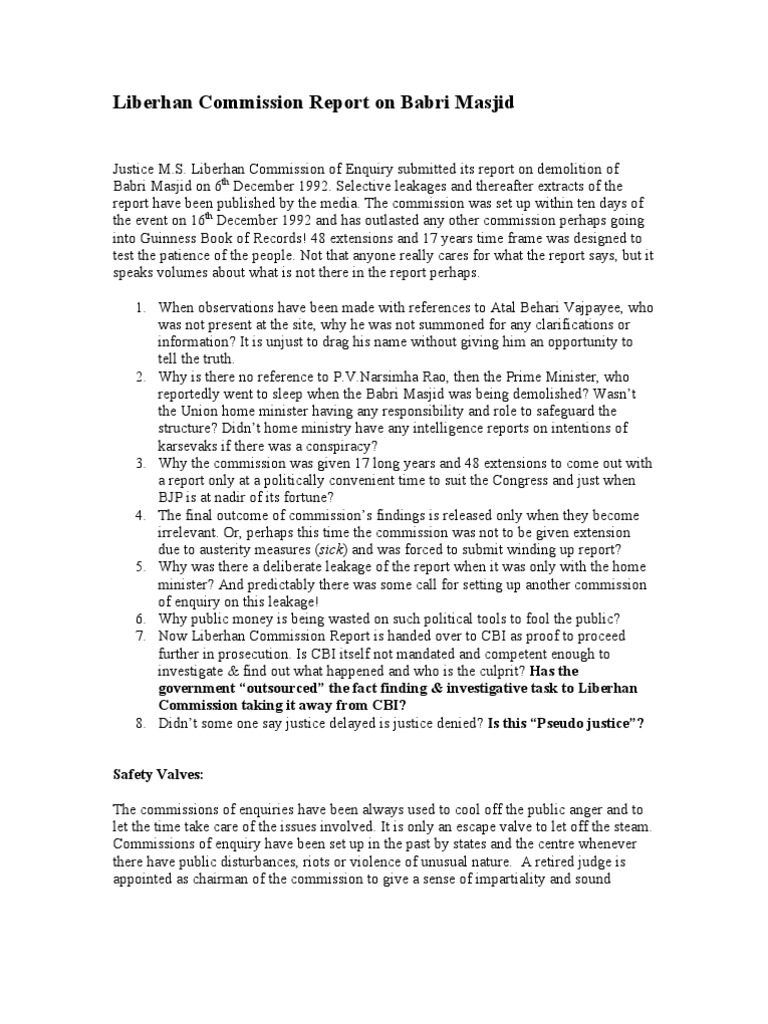 Liberhan Commission Report Analysis | PDF | Judge | Social Institutions