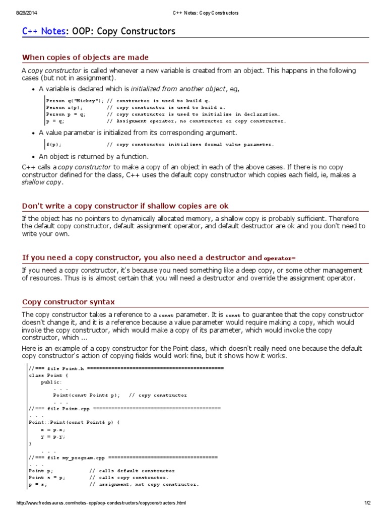 Understanding C++ Copy Constructors | PDF | Constructor (Object ...