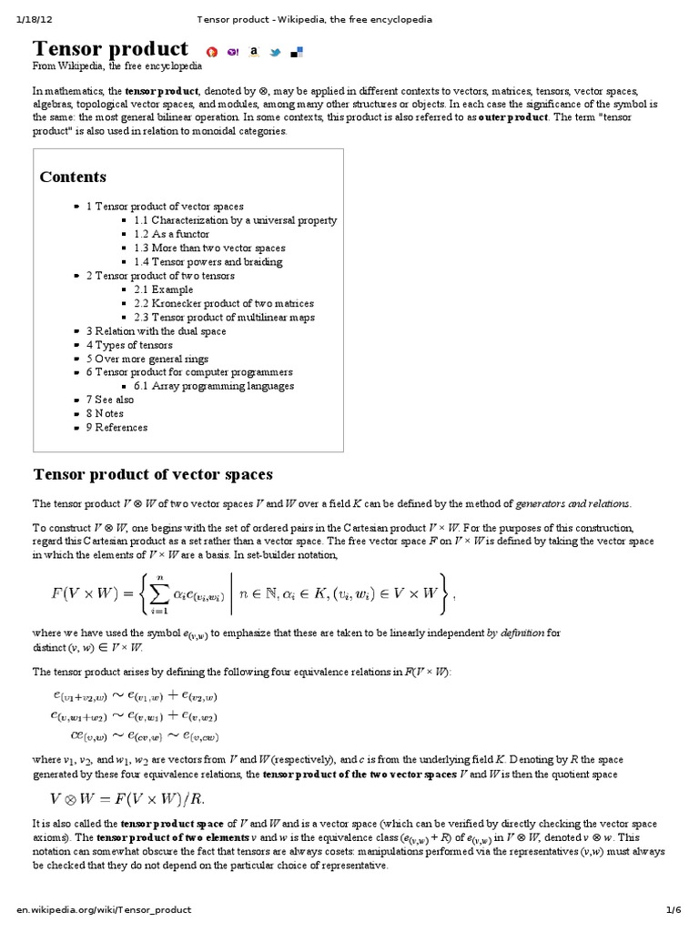 Tensor Product - Wikipedia, The Free Encyclopedia | PDF | Tensor ...