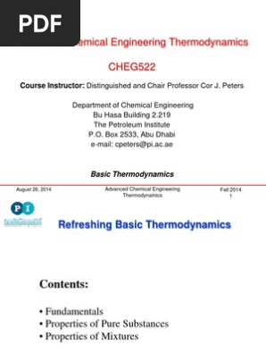 Advanced Chemical Engineering Thermodynamics Pdf Laws Of Thermodynamics Second Law Of Thermodynamics