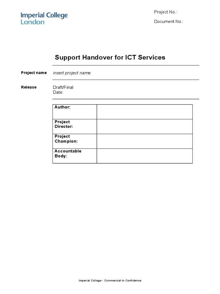 Support Handover Document PDF Technical Support Documentation