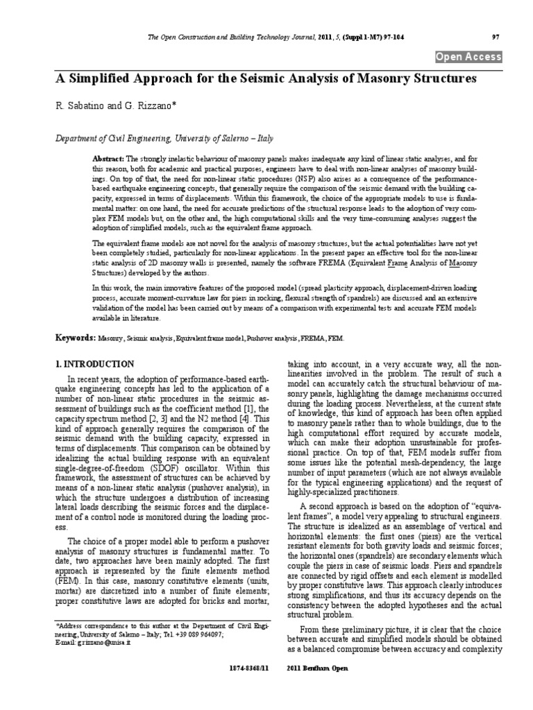 A Simpflied Approach For The Seismic Analysis of Masonry Structures ...