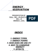 Energy Conservation: Presentation by ROLL NO. - 25,26,27,28. Div. - H Branch - Civil