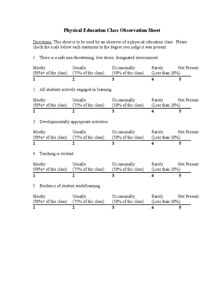 Physical Education Class Observation Guide | PDF | Pedagogy | Cognitive ...
