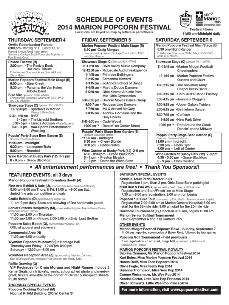 Marion Popcorn Festival Schedule of Events PDF