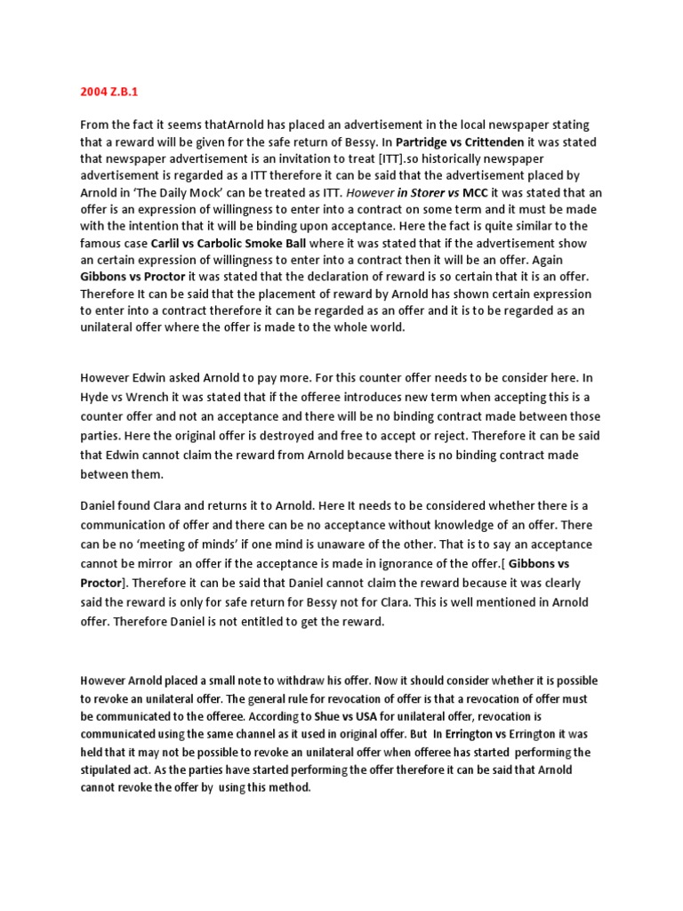 Law Exam Help PDF Offer And Acceptance Private Law