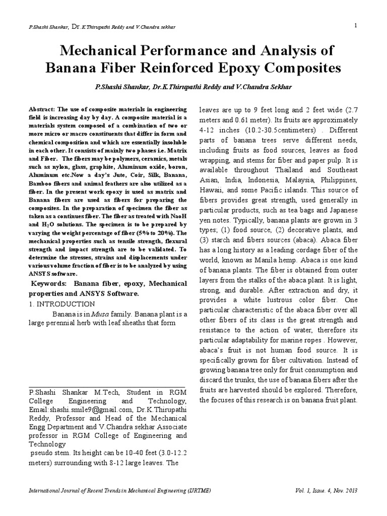 Mechanical Performance and Analysis of Banana Fiber Reinforced Epoxy