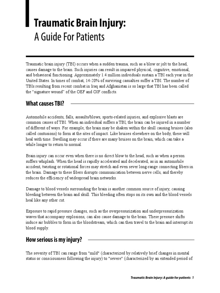 TBI Guide For Patients PDF | Download Free PDF | Traumatic Brain Injury ...