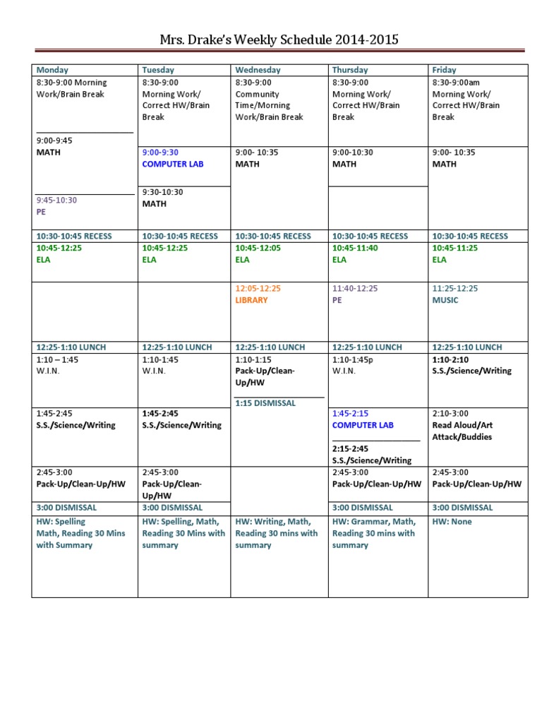 Weekly Schedule MD | PDF